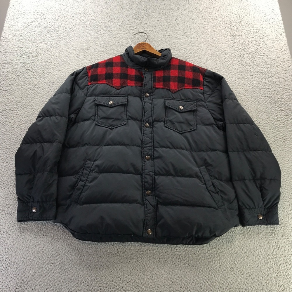 Rugby Ralph Lauren Jacket Men Extra Large Black Down Fill Puffer Plaid Wool Trim